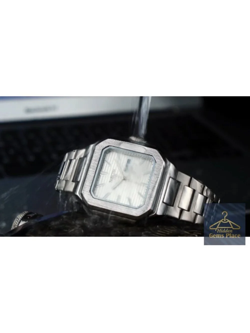 Men's Square Analog Quartz Watch Stainless Steel Day Date Classic Dress Wrist